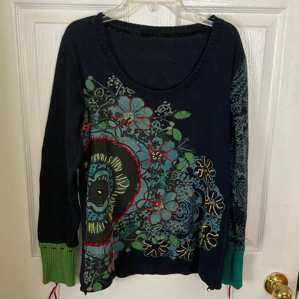Desigual Navy Floral Long Sleeve Top - Picture 1 of 8
